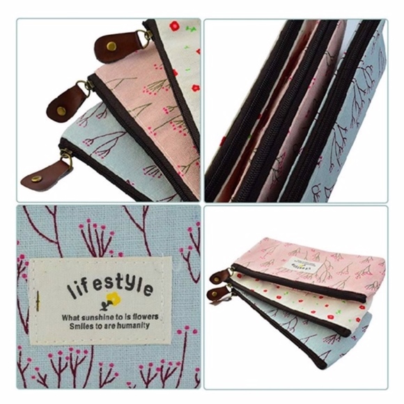 White Floral Pouch For Makeup Pens ECT NWT - Picture 3 of 6